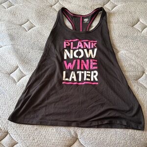 Pink and Black 'Plank Now Wine Later' Racerback Tank Top size large